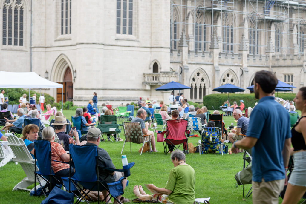 Members of the Trinity and Hartford communities enjoy the Bicentennial Concerts and Picnic on the Main Quad. 